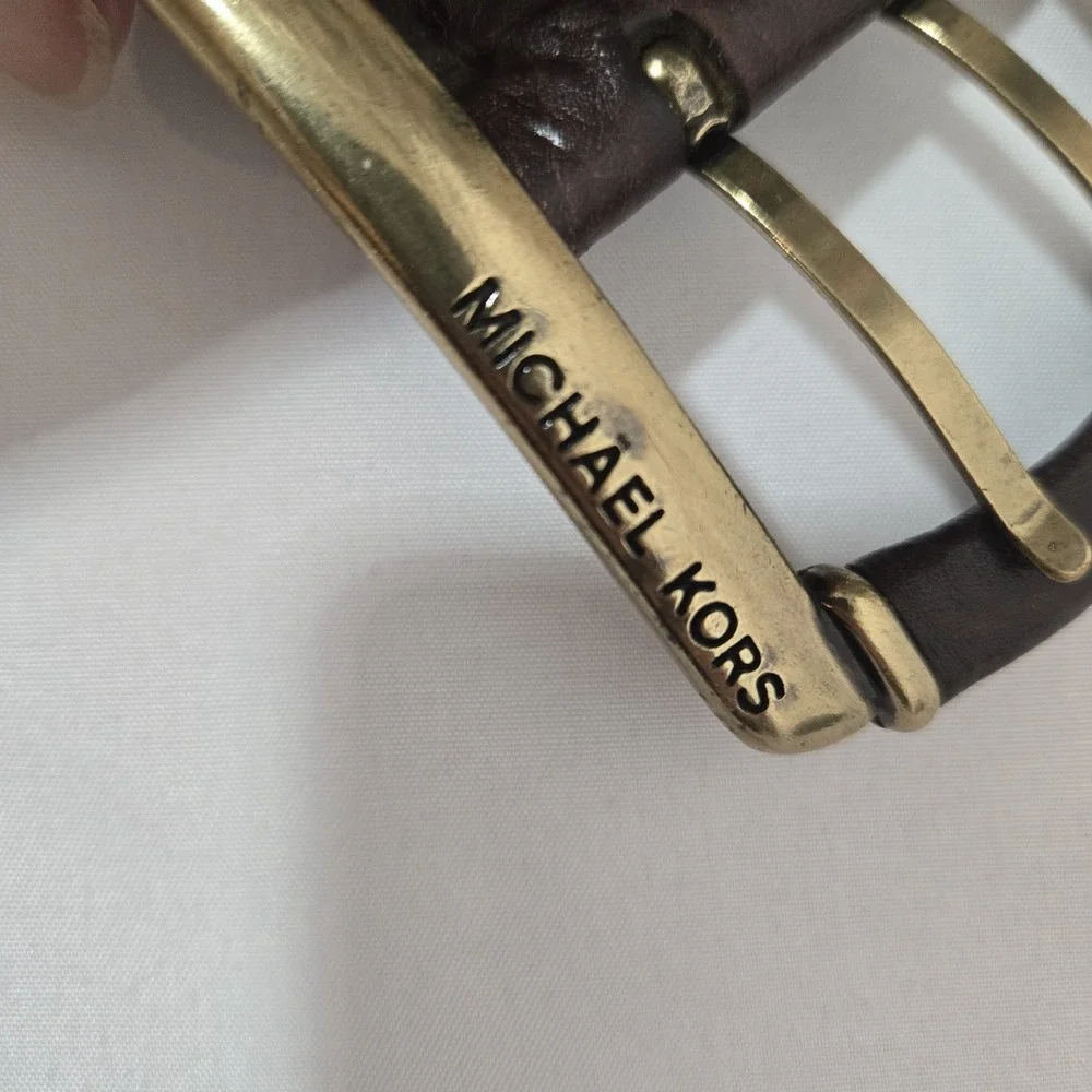 Vintage Michael Kors Heavy Brass Chain Woven Leather Belt 44